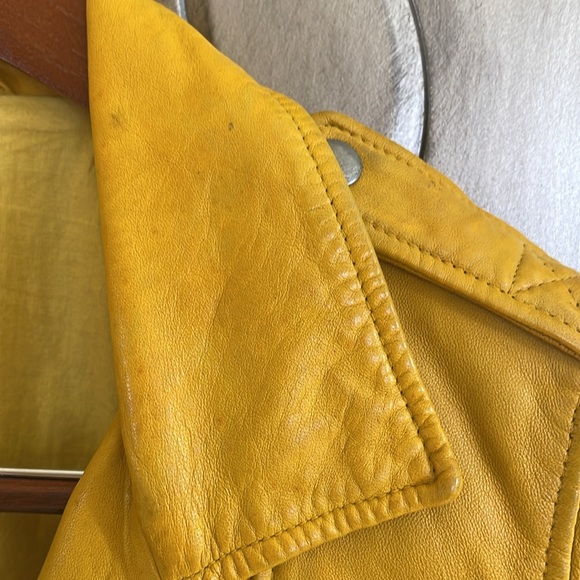Linea Pelle Mustard Yellow Leather Moto Jacket Medium - Picture 4 of 9